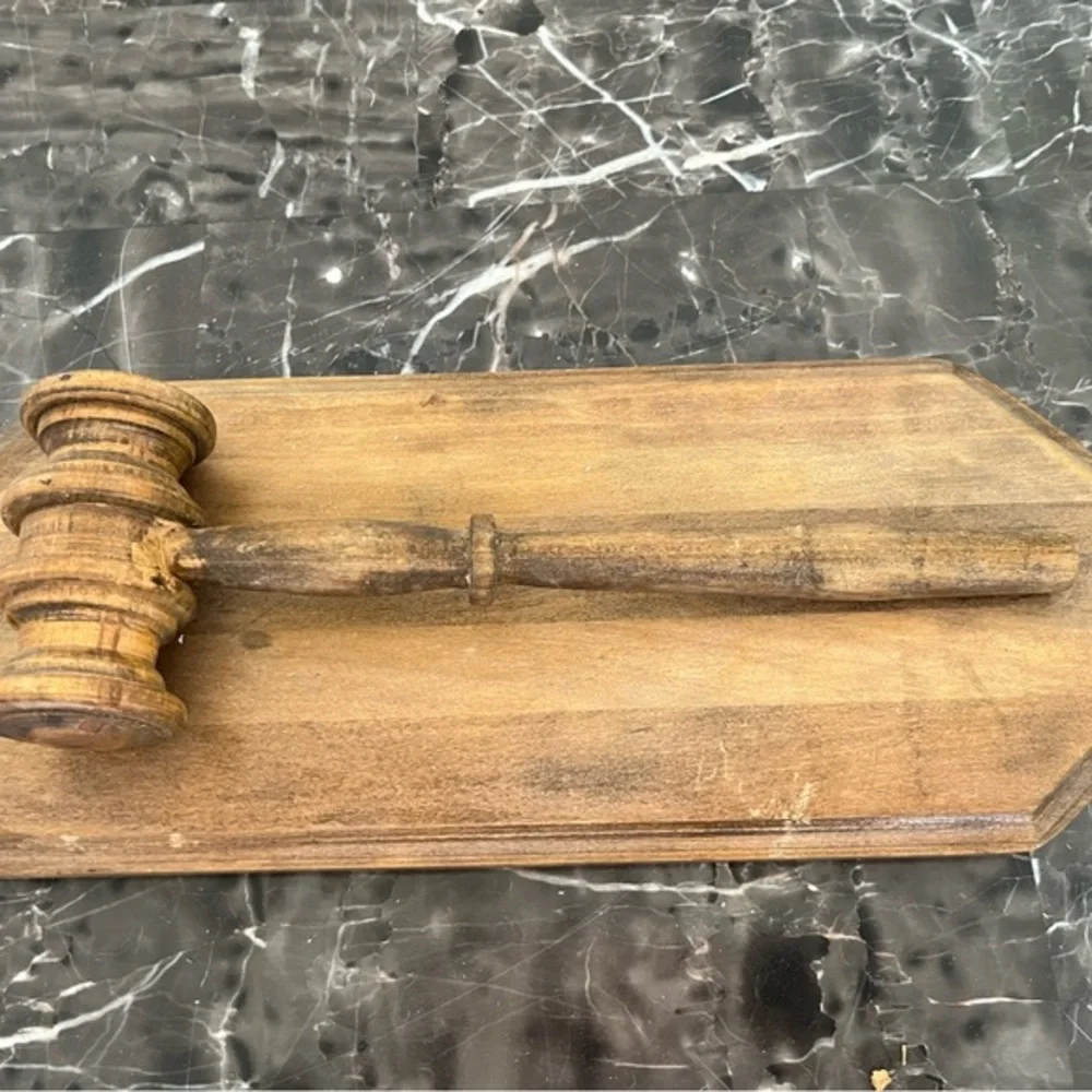 Handmade Rustic Wooden Gavel and Base - Brown
